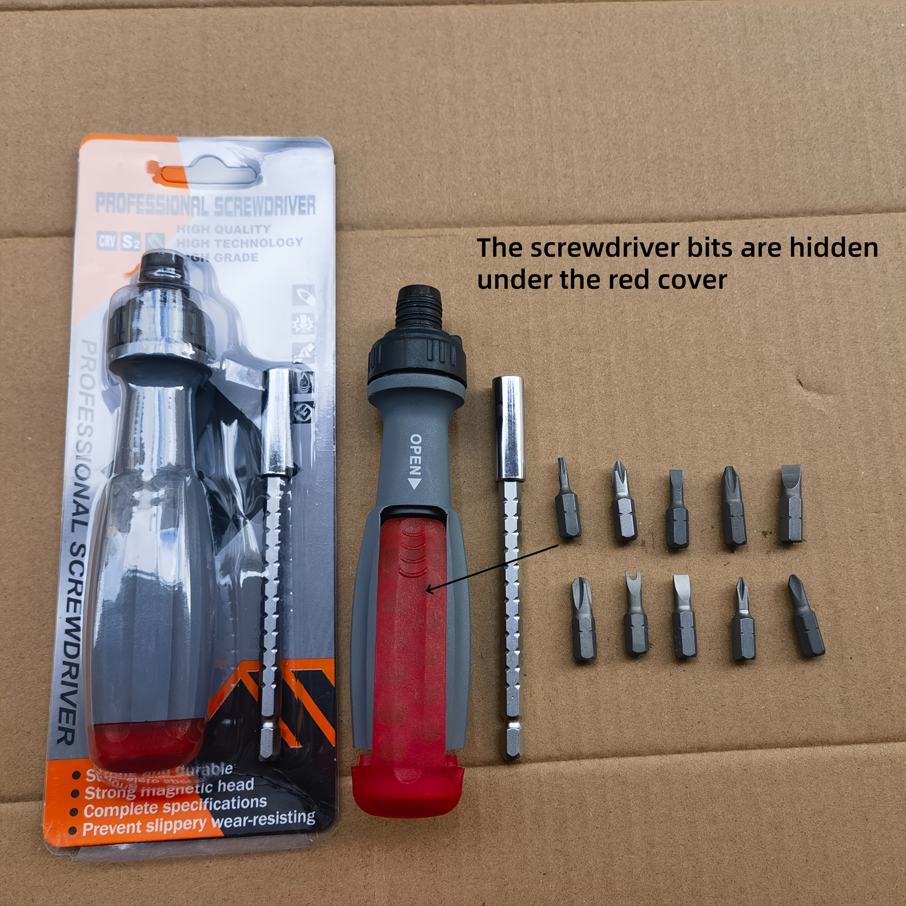 TEMU 10-in-1 Manual Ratchet Screwdriver Set - Heavy Duty Metal Tool Kit With Rotating Head And Concealed Batch Slot, No Electricity Or Batteries