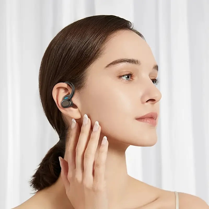 wireless running earbuds with earhooks noise cancelling headphones for sports dual led display pure bass sound built in microphone details 2