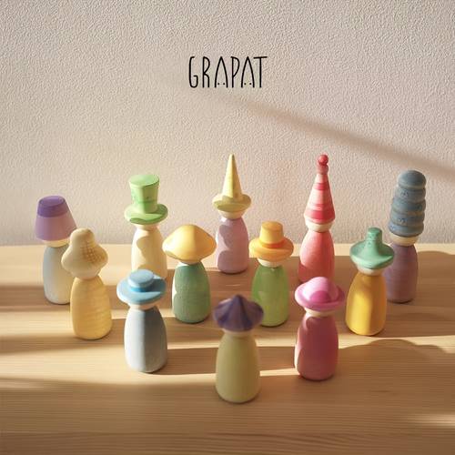 item picture a set of colorful hat changing figures ow colors macaron colors solid wood childrens pretend play toys open block doll ornament color matching