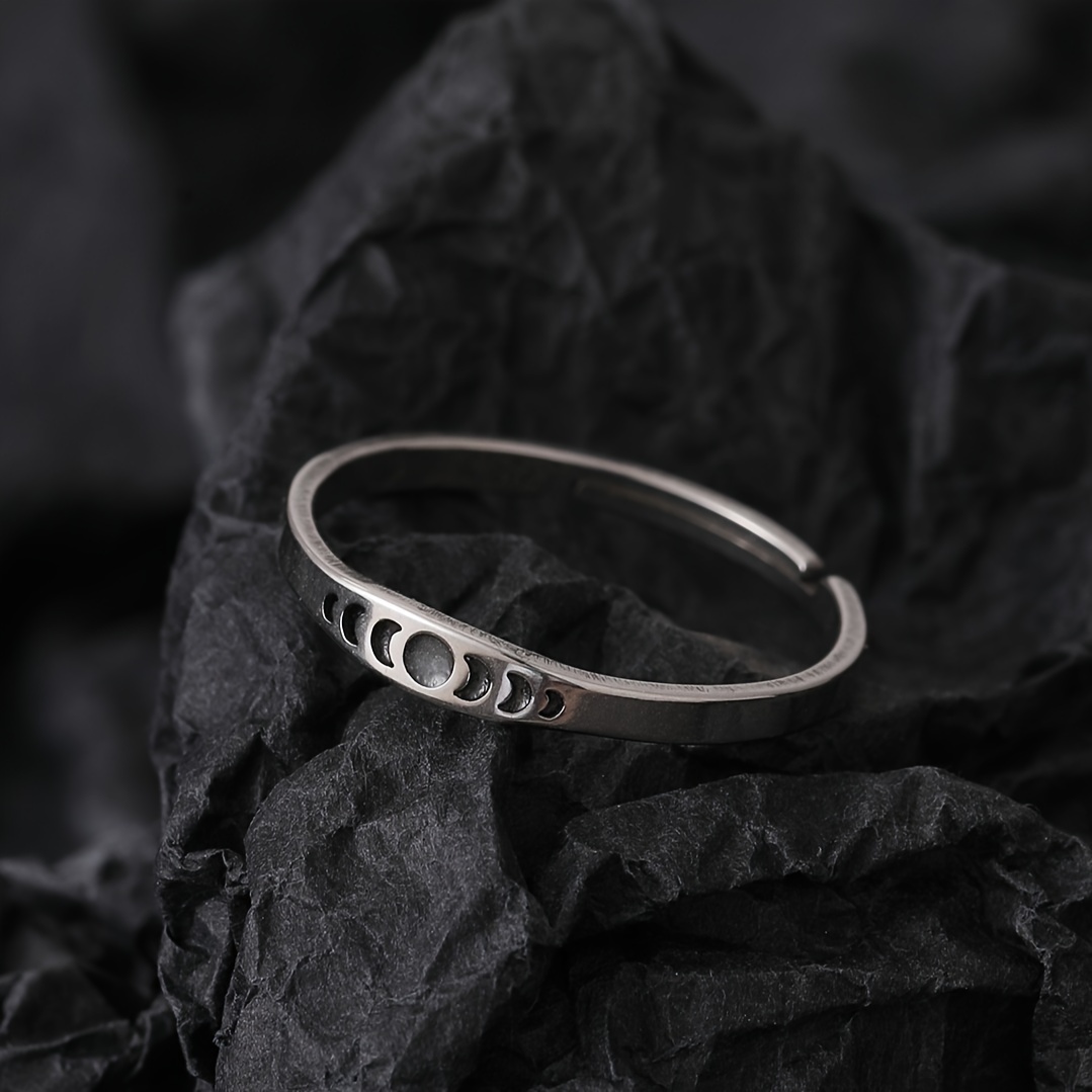Classic Party Moon Phase Change Stainless Steel Open Glow Ring