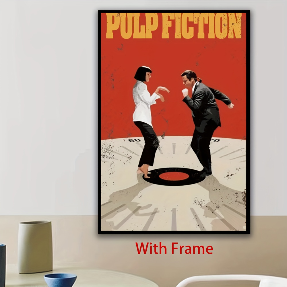 TEMU Fiction gerahmtes Poster - Klassisches Rot & Schwarz Wandkunst mit " Fiction" Text, für Wohnzimmer, Büro oder Schlafzimmer Dekor,
