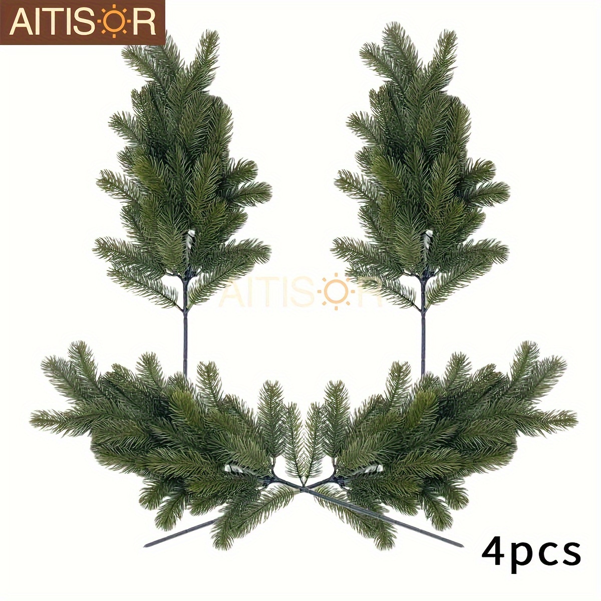 Image of 4pcs Large Artificial Pine Needles Branches - 19" Christmas Fake Greenery Pine Picks Suitable For Christmas Garland Wreath Diy Decoration Seasonal Decor