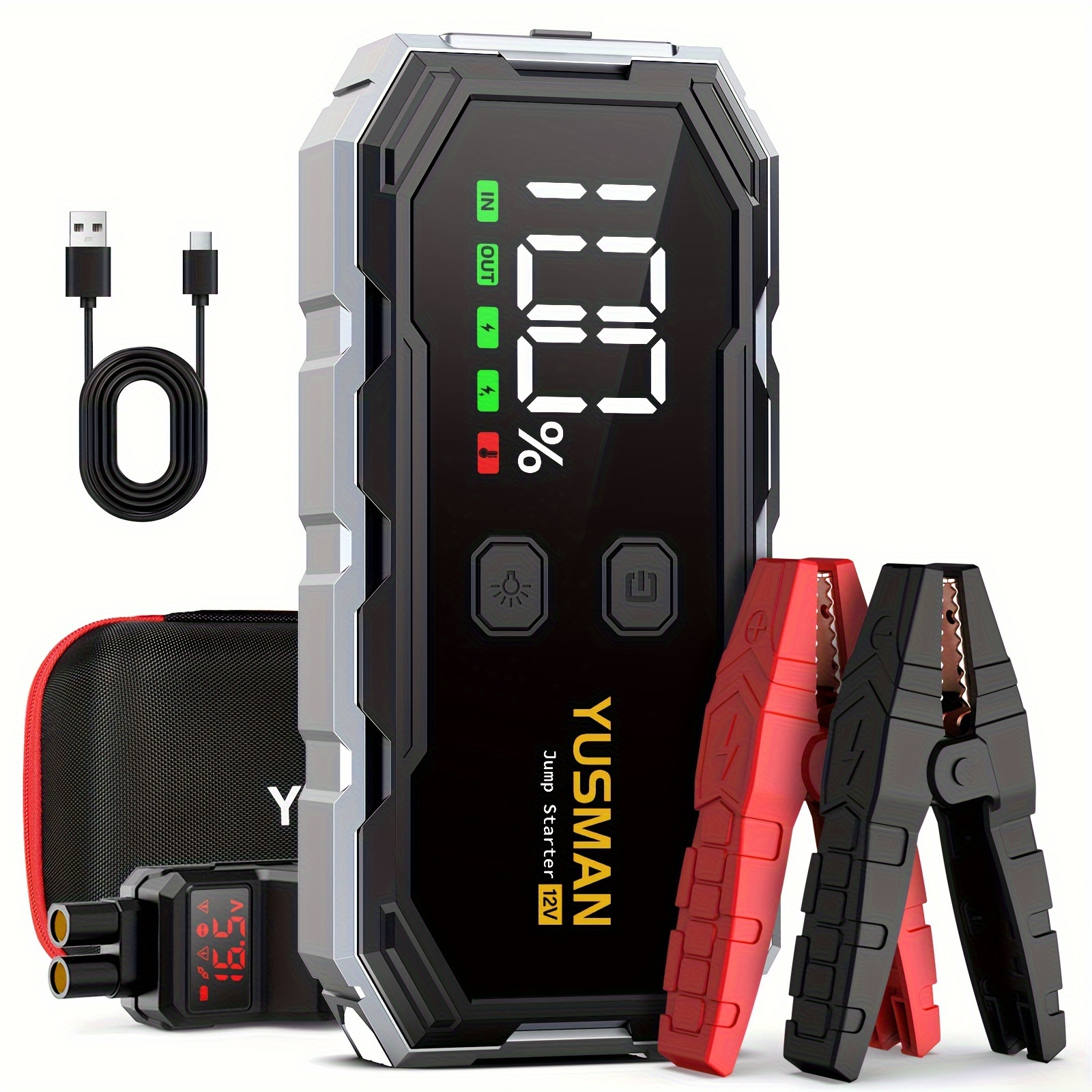 

Jump Starter, 5000a 12v Car Battery Jump Starter (all Gas/10.0l ), Battery Jump Starter Portable With Display, Car Jump Starter With Extended Smart Jump Cables, Quick Charge 3.0, Led Light