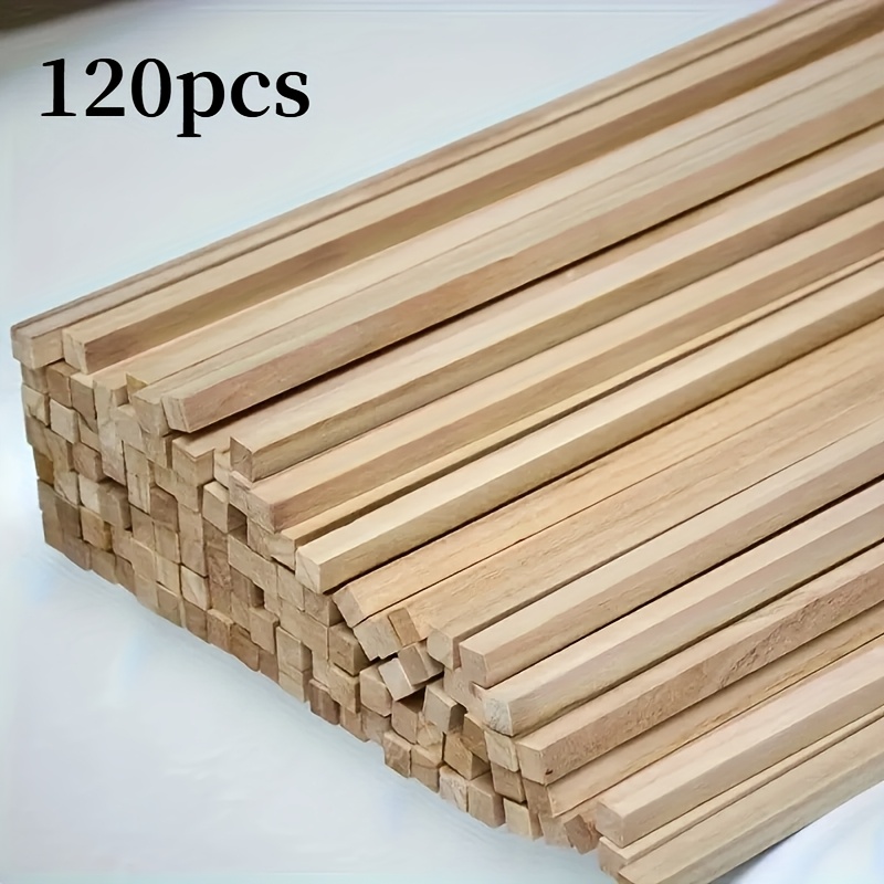 120pcs Wood Sticks 1/8 X 1/8 X 12 Inch Wood Strips Balsa Square Wooden Dowels Hardwood Unfinished Wood Sticks For,crafts Projects Models Making Supplies