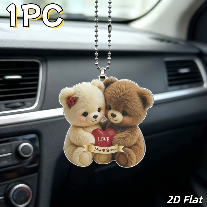 TEMU 2d Flat, 2d Flat 1pc Personalized Custom Name Teddy Bear Couple Car Charm, Customizable Couple Names, Cute Car Charm, Used As A Car Ornament Or