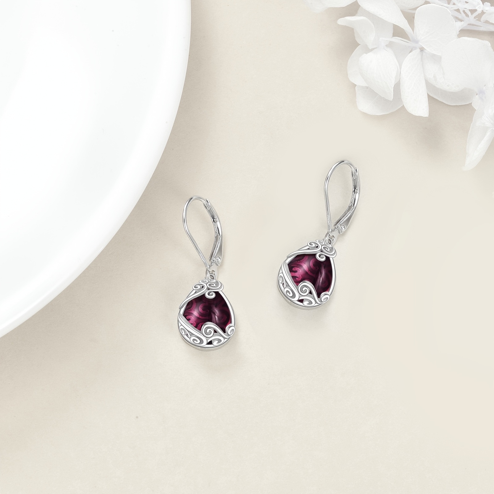 925 sterling silver amethyst drop earrings   teardrop dangle earrings jewelry gifts for women mother daughter Product details 4