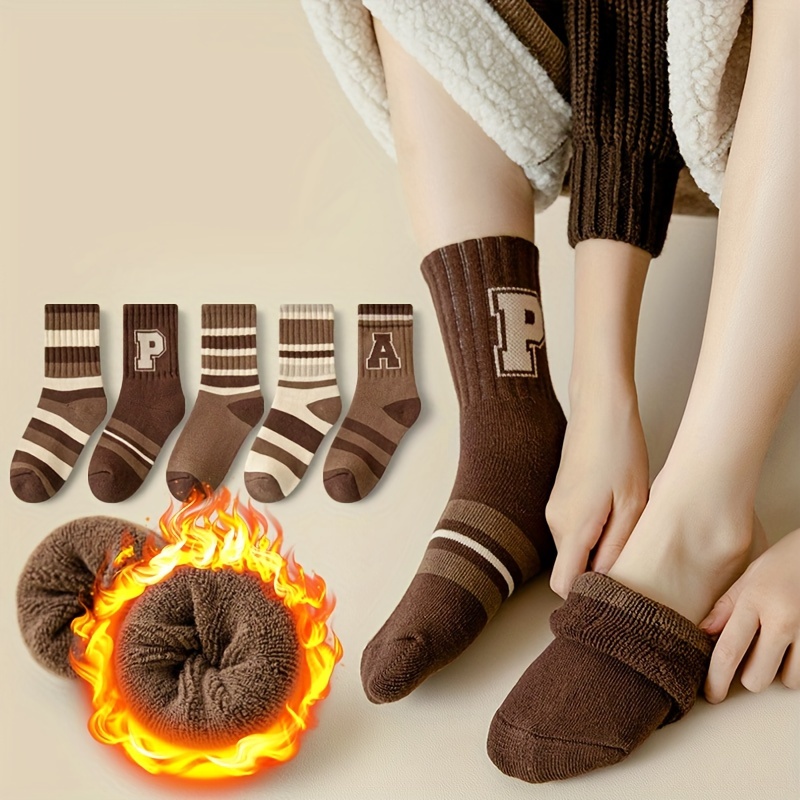 

6pcs ' Cozy Striped Crew Socks - , Warm & Soft For Boys And Girls, For Winter, Autumn