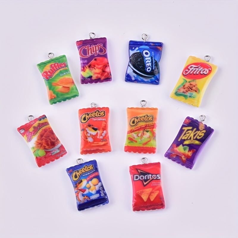 

10pcs Assorted Snack Flavor Resin Charms, Candy Chips Jewelry Pendants For Diy Earrings Necklace Accessories Craft Making