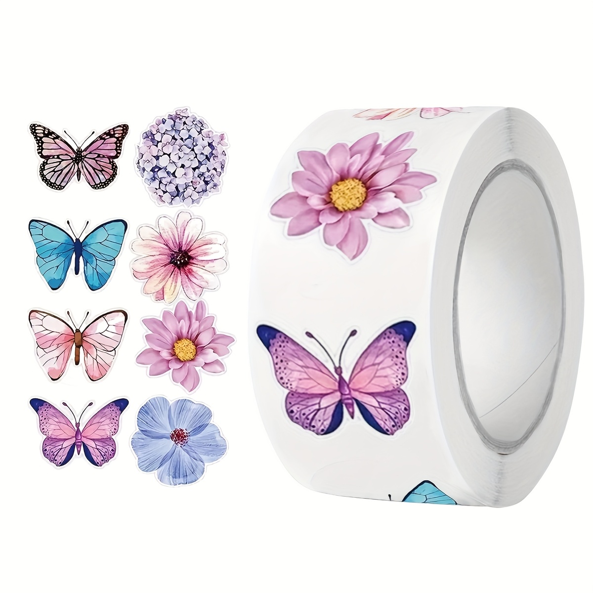 

Waterproof Pvc Self-adhesive Stickers, 500 And Floral Designs Per Roll, Matte , Ideal For Gift Boxes And Diy Crafts