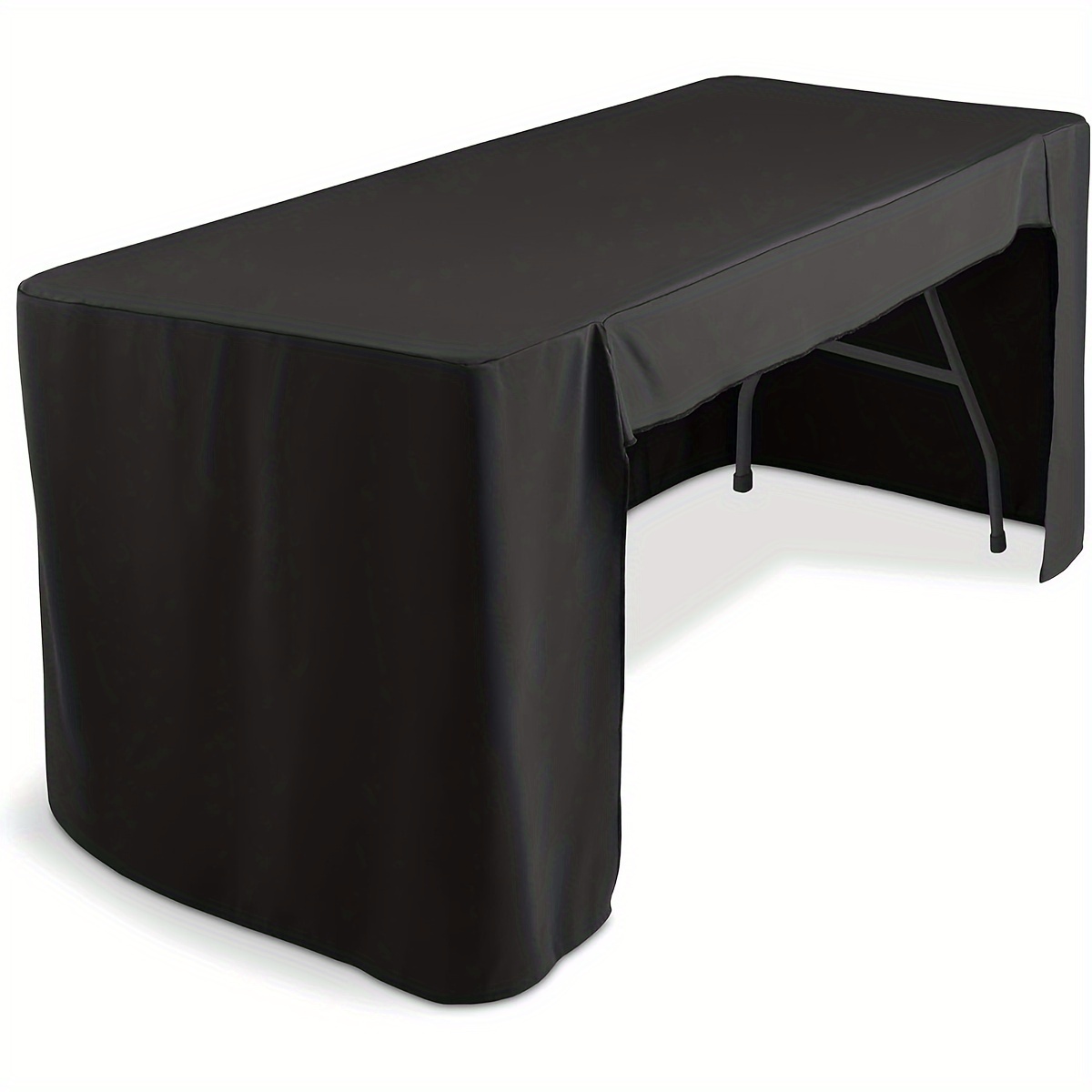 

1pc, Table Cover, Black Fitted Tablecloth For Rectangle Table, Polyester Washable Trade Show Table Cover With Open Back For Folding Tables, Craft Fairs, Display, Parties, Weddings, Events