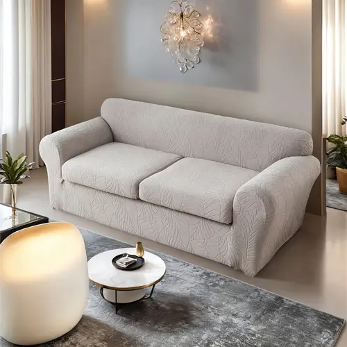 3pcs set of leaf pattern jacquard elastic armrest 2 person sofa cover with anti slip elastic band detachable and washable suitable for home decoration in homes hotels banquets coffee shops restaurants