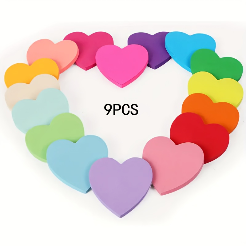 E-shop 9er-Pack Herzförmige Haftnotizen, 16 Farben, 25 Blätter/Block, 400 Blätter Form-Haftnotizen, Niedliches Memo-Pad, Bunte Selbstklebende