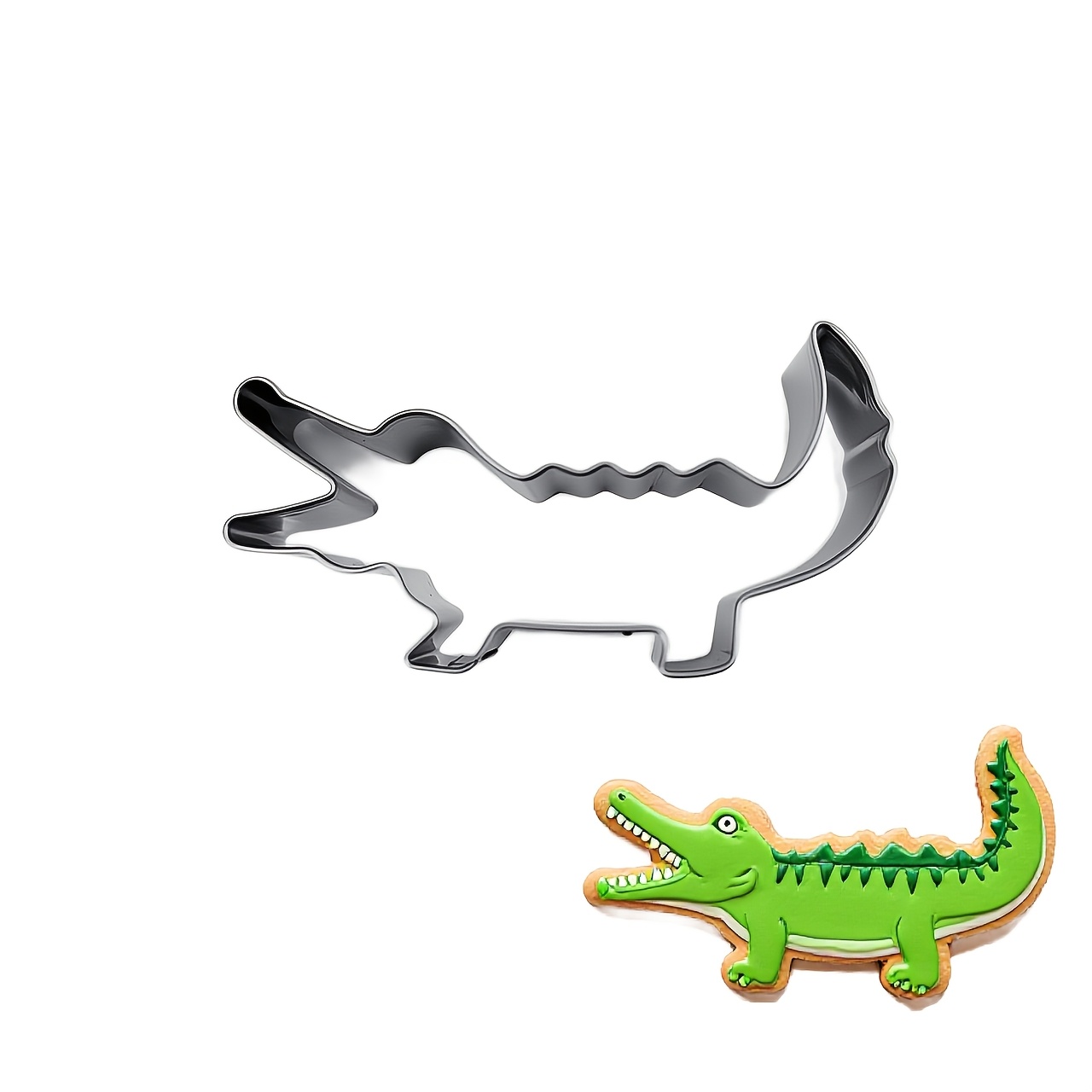 TEMU 1pc Stainless Steel Alligator-shaped Cookie Cutter, An Essential Baking Tool For The Kitchen. Suitable For Animal-themed Parties, Holidays, Or