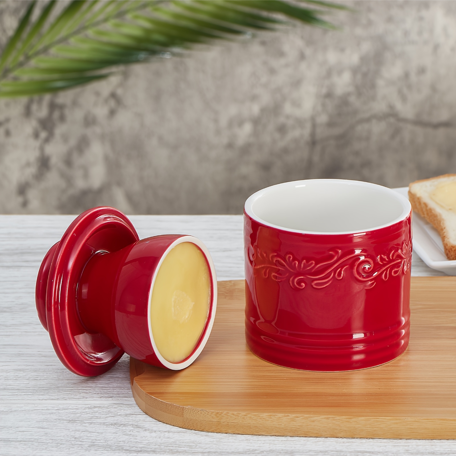 TEMU 1 Ceramic Butter Keeper With A Lid, A Chic , Perfect For Countertop Use, Designed For Spreadable Butter Storage, Butter Fresh, Allows