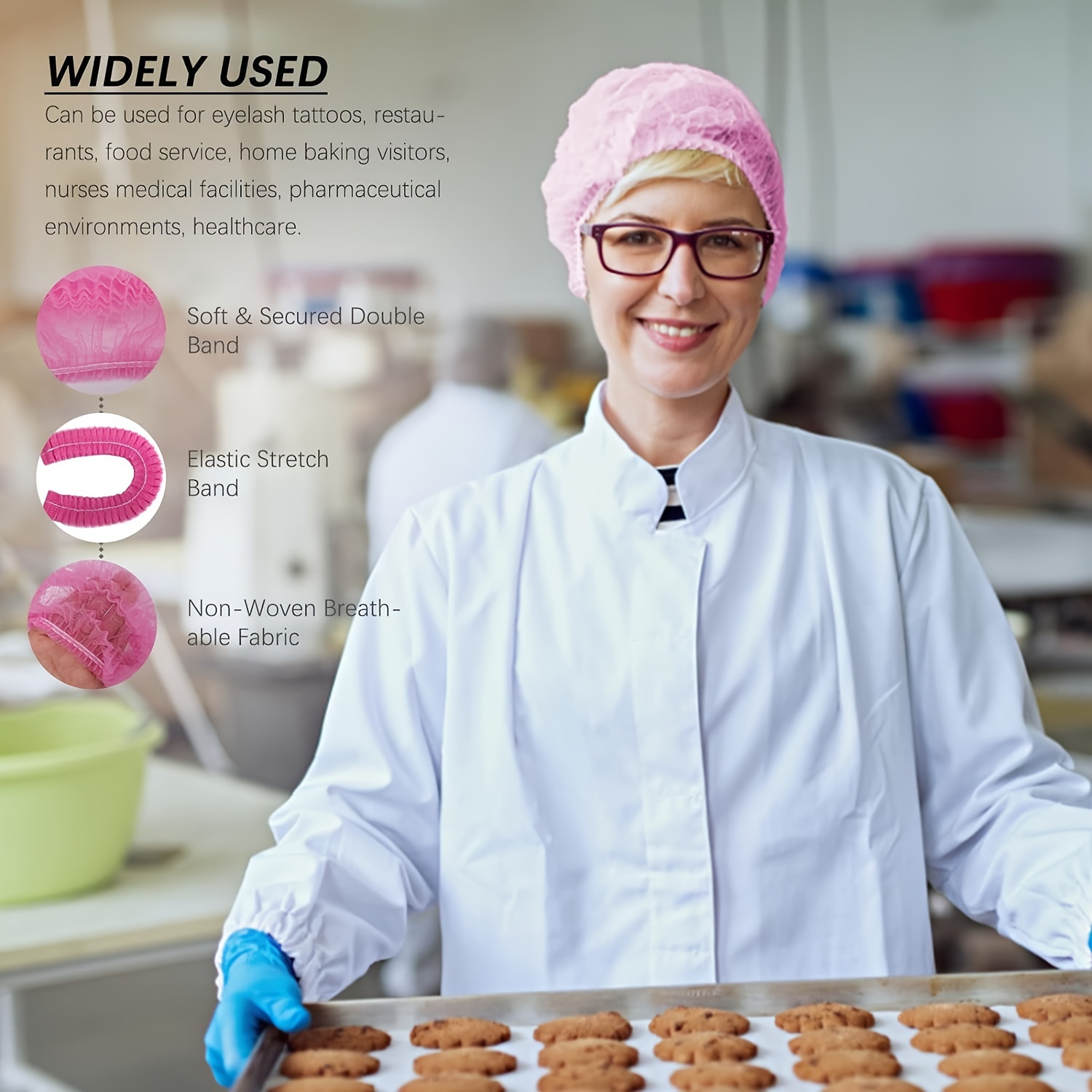 8Pcs Elastic Chef Hat, Reusable Unisex Hair Nets For Food Service