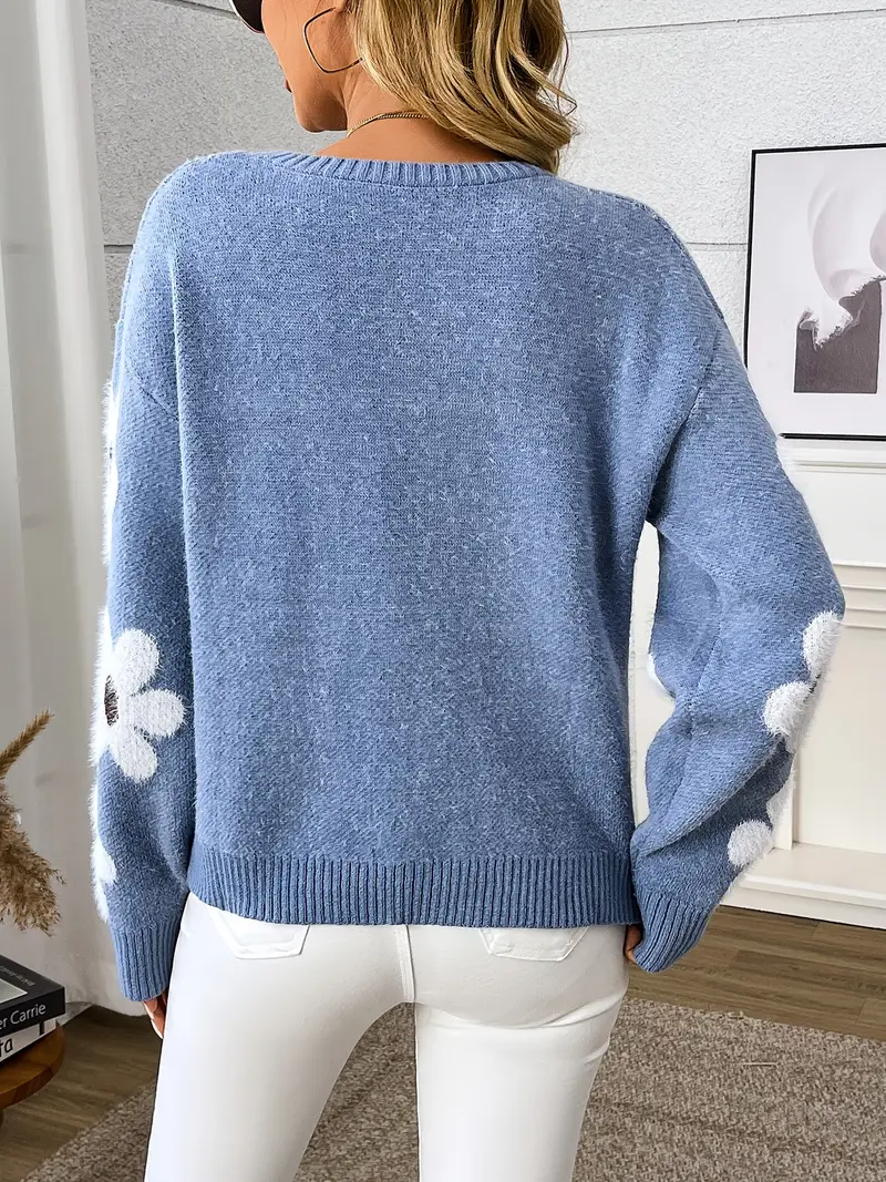 floral patterned crew neck knit sweater elegant and chic polyester blend knit fabric 359 g m Product details 15
