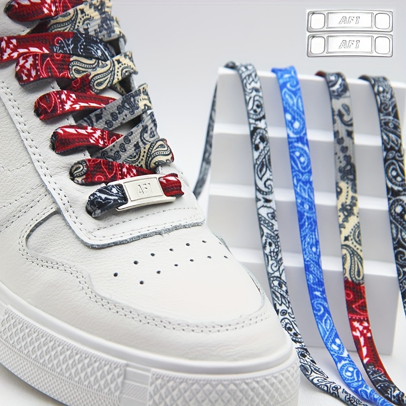 

1pair Flat Shoelaces With 2pcs Decorative Buckles, Fashion Pattern Printed Shoelaces For Canvas Shoes, Sports Shoes