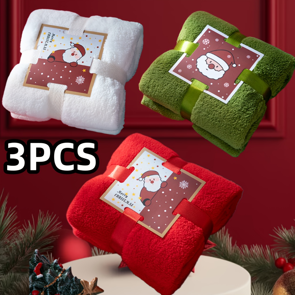 Image of 3pcs Set Of Christmas Towels And Face Towels - Soft Absorbent Coral Fleece Bathroom Additions, Festive Decor And Ideal Gift