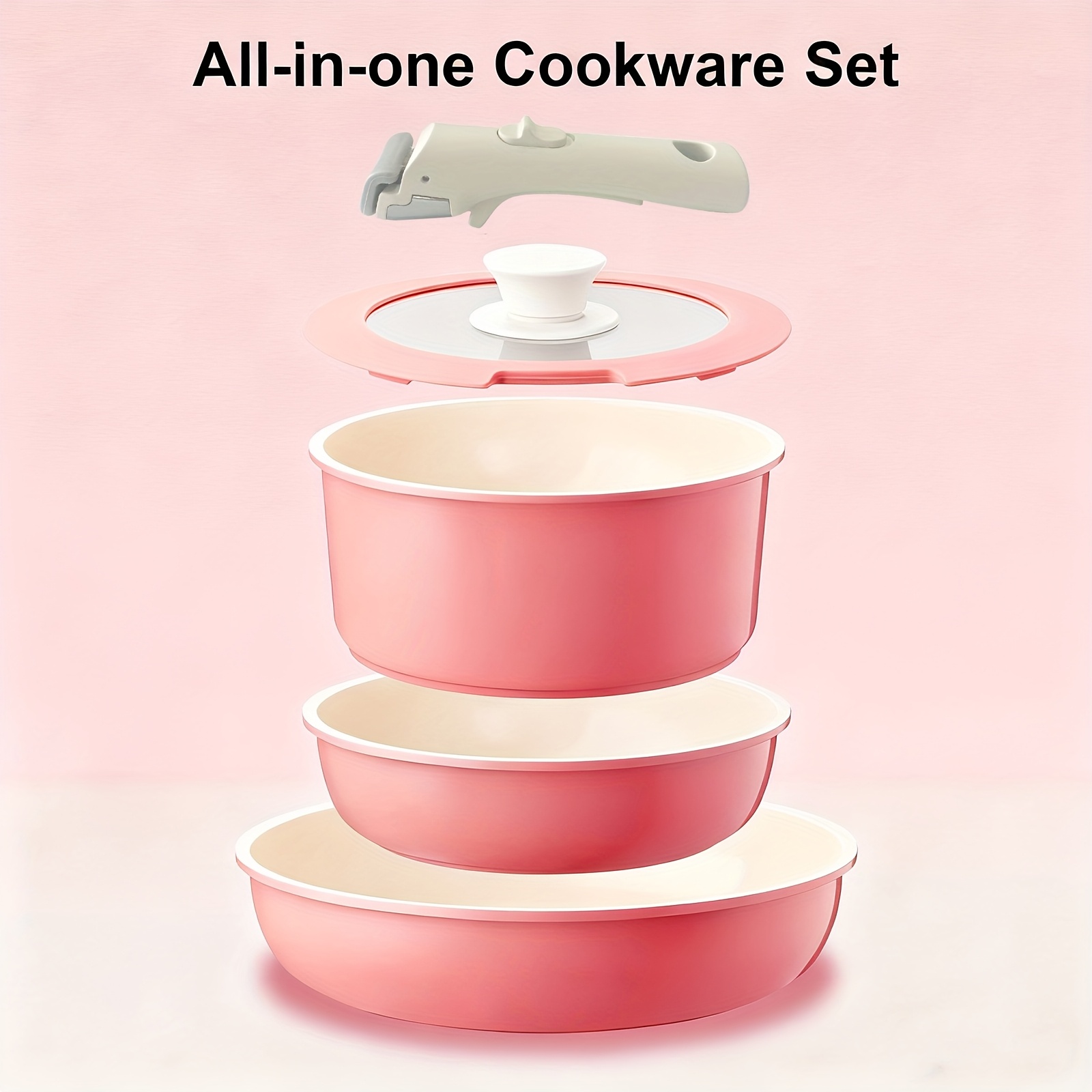 TEMU 5pcs Iktu Aluminum Cookware Set, Cookware Set Detachable Handle, Easy To Clean And Store Cookware Set, Perfect For Induction, Gas, And All