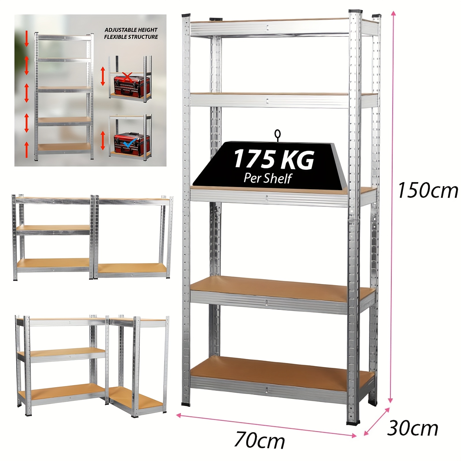 TEMU Garage Shelving Units 5 Tier Shelving Shelves Storage Shelf Heavy Duty Shed Storage Racking Shelf Metal Boltless For Warehouse Workshop Office