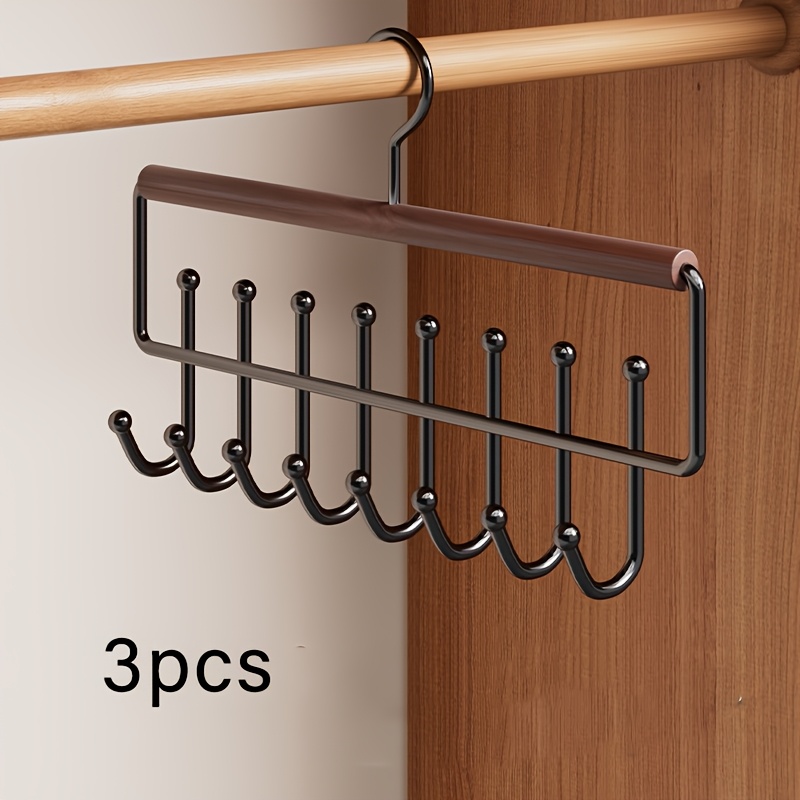 3pcs 8-hook Wooden Tie Hanger, Multifunctional Scarf Belt Organizer For Closet, Bamboo Looking For Bedroom, Dorm Room, Apartment, Space- Double Row Hat Hanger For Wardrobe