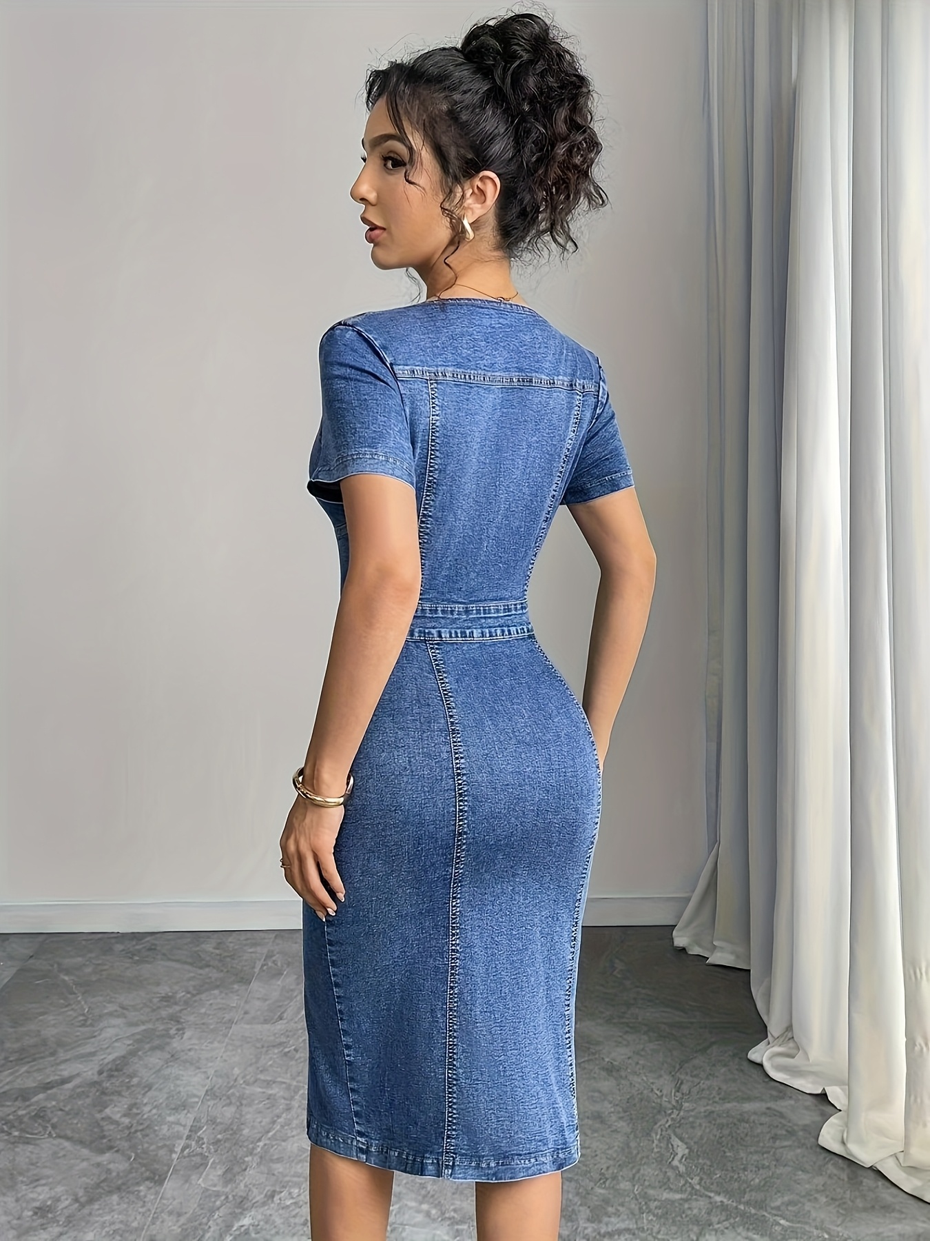 womens vintage european elegant denim dress stretchy - Temu Ghana