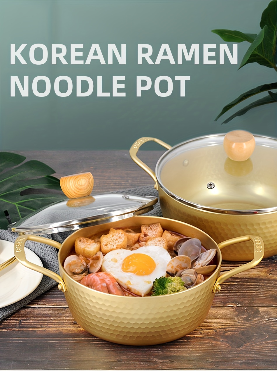 1pc korean ramen noodle pot with glass lid aluminum induction compatible     soups ideal for home kitchens details 0