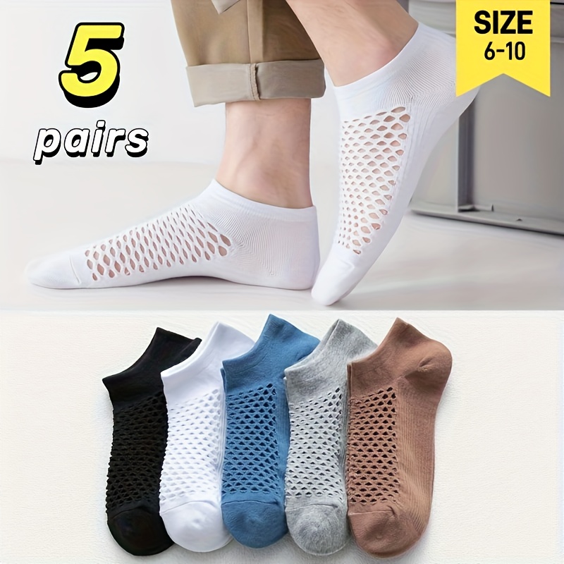 5pairs Of Super Comfortable And Breathable Men's Thin Mesh Socks, Low Waist Beautiful Socks, Suitable For Everyday Outdoor Spring, Summer Wear