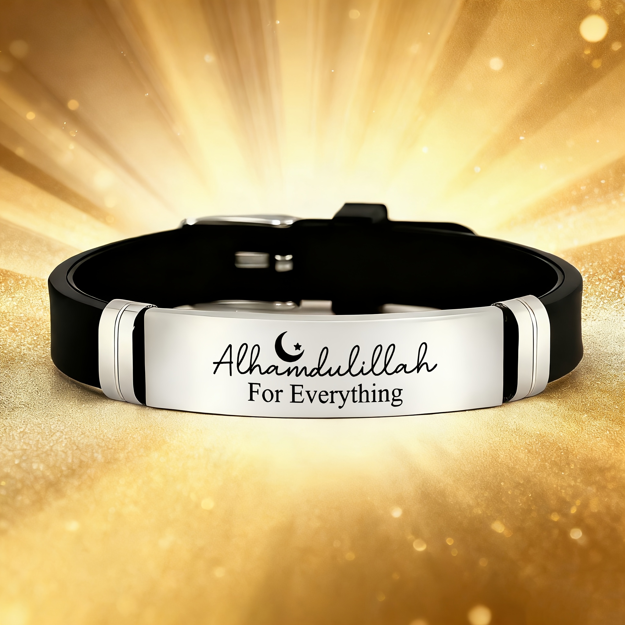 Men's Alhamdulillah Crescent Arabic Silicone Bracelet