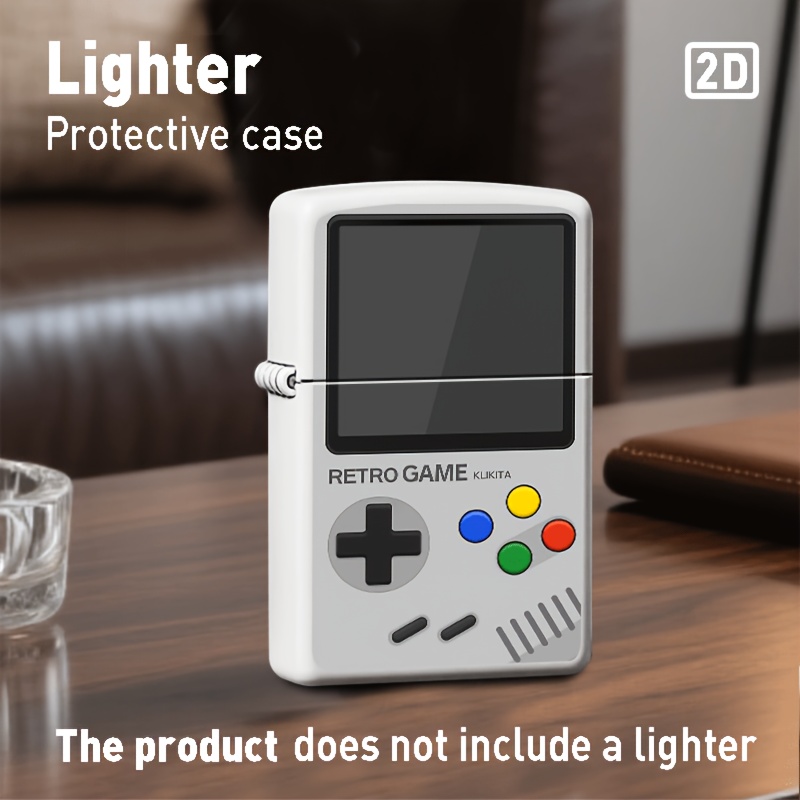 E-shop 2D-Flachdruck-Feuerzeuge-Etui aus Eisen mit Klappdeckel klassischen RETRO-SPIELEKONSOLEN-Mustern, erhältlich in Rot. Vintage--Design, langlebig