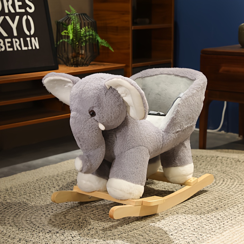 Plush Elephant Rocking Chair Rocker Animal Toy 23.6 inch Soft Wooden Nursery Room Decor Birthday Gift