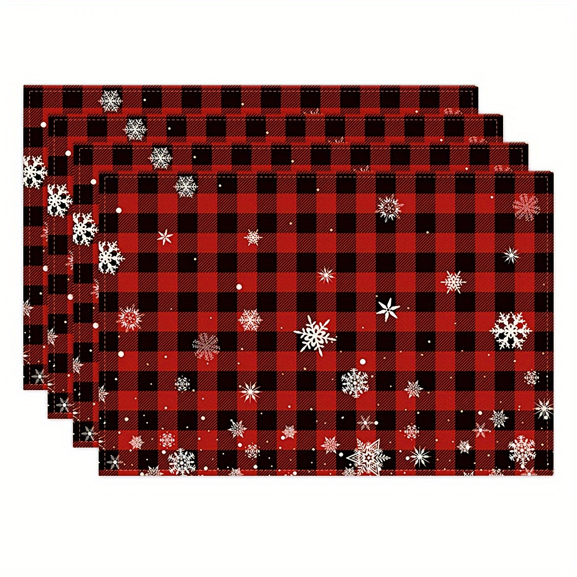 

Festive Christmas Placemats: 4 Pieces, Red & Black Buffalo Check, 12 X 18 Inches, Machine Washable, Perfect For Holiday Parties And Kitchen Decor