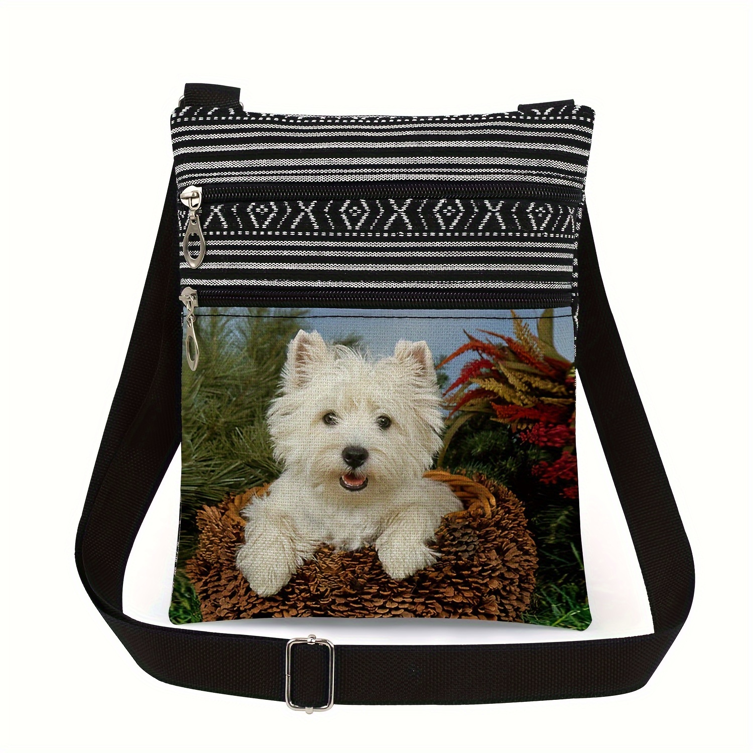 

West Highland Terrier Print Messenger Bag - Polyester Shoulder & Crossbody Bag With Geometric Strap, Ideal For Commuting, Handwash/,