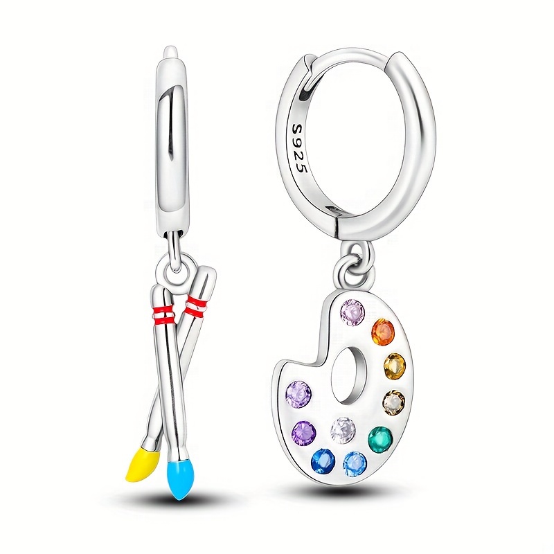 

1 Pair Elegant 925 Sterling Silver Plated Palette Earrings With Synthetic Gems, Birthstone, Non-feathered, For Women, Wedding Party Gifts And All