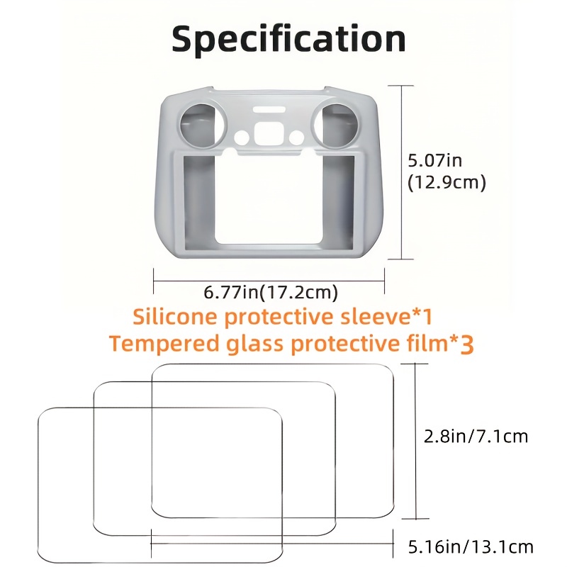 TEMU 3+1 Pack Tempered Glass Screen Protectors And Silicone Cases For Dji Rc 2, Compatible With For Dji 4 3 Drone Remote Controllers, Gray Protective