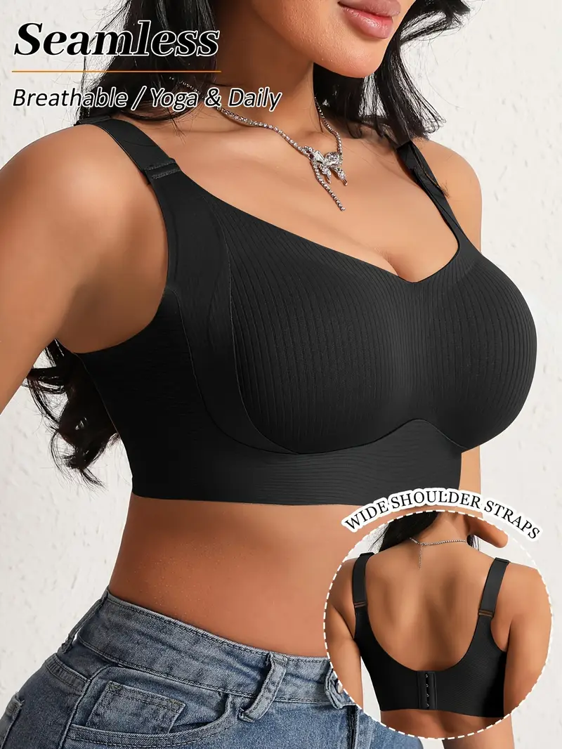3pcs womens bras wire free seamless t shirt bras with back closure lift support non everyday special occasion bras in beige black white smooth everyday bras for bra extender able undergarment backless dress compatible adjustable straps wirefree design Product details 4
