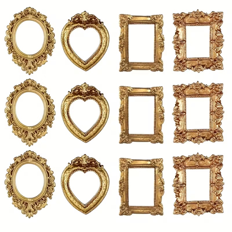 item picture 12pcs vintage mini picture frames elegant   baroque resin wall mounted display cases with ornate corners heart shaped cutouts compatible with photo sizes wedding christmas home decor