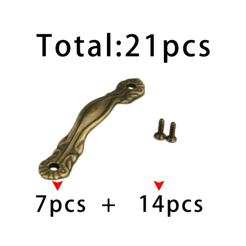 TEMU 7 Patterned Small Handles + 14 2x8 Bronze Screws, 21pcs In Total, Bronze Double-hole Iron Handle, Furniture/cabinet Door/drawer/shoe Cabinet