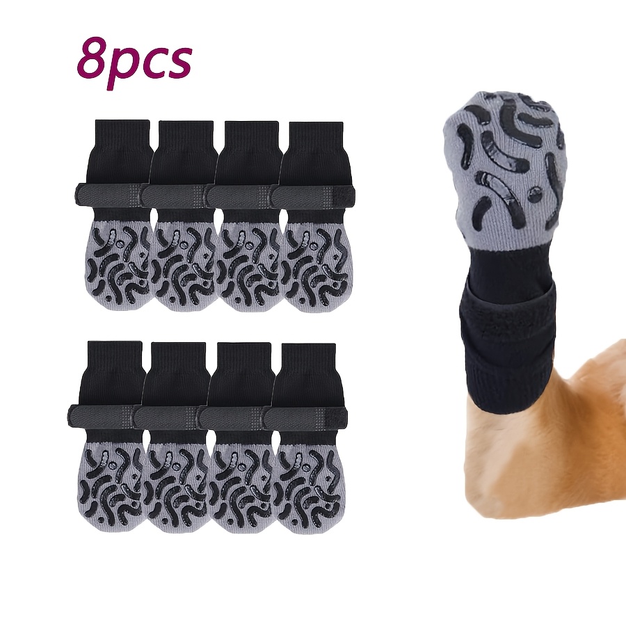 TEMU 8 piezas de calcetines antideslizantes para perros, protector de patas -lamido para pisos de madera, de cara, protección para patas de mascotas