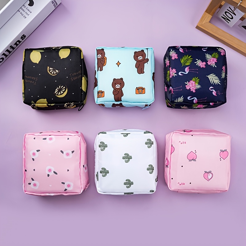 

Cartoon Cute Sanitary Napkin Storage Bag, Large Capacity Sanitary Napkin Storage Box, Multifunctional Polyester Makeup Bag, Coin Purse, , Multiple Colors From