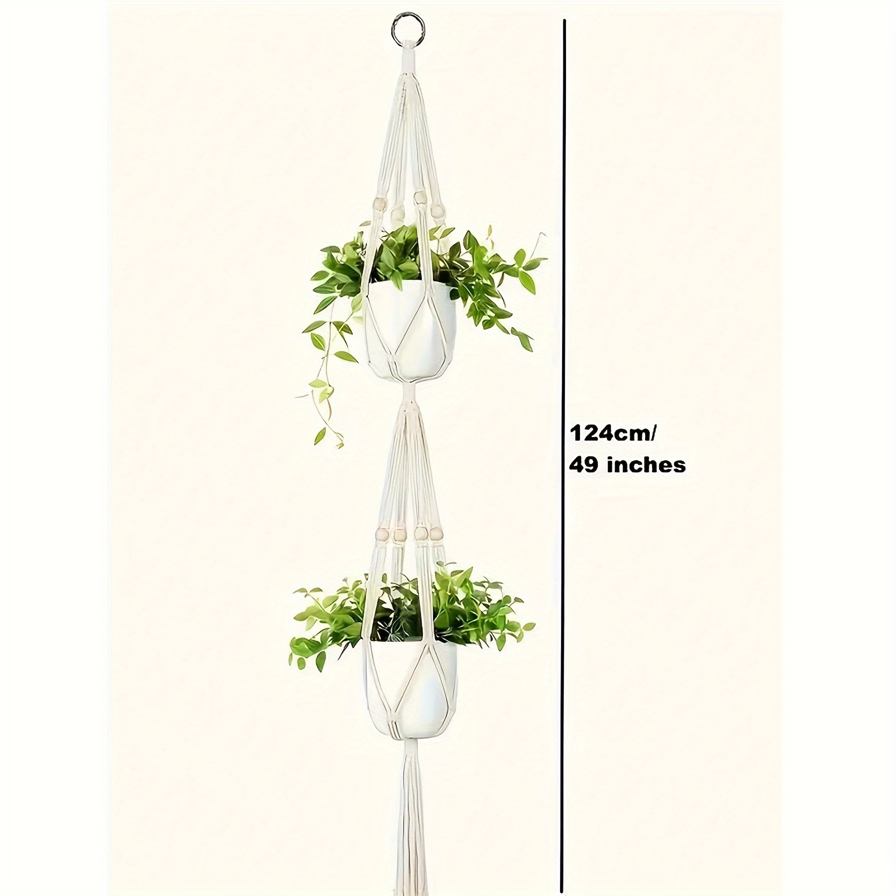 1pc, Macrame Double Plant Hanger Indoor Outdoor, 2 Tier 3 Tier Hanging Planter Basket Rope With Beads