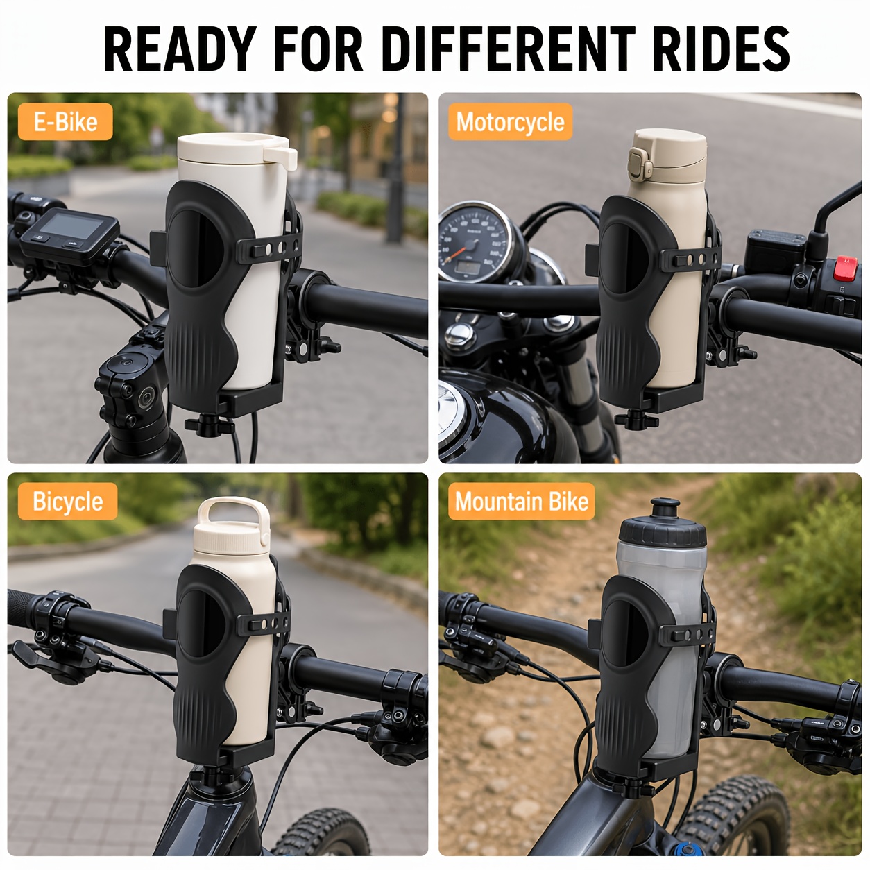 universal bicycle cup holder motorcycle cup holder handlebar cup holder and bicycle water bottle holder featuring an adjustable water bottle holder with silicone straps and a knob Product details 5