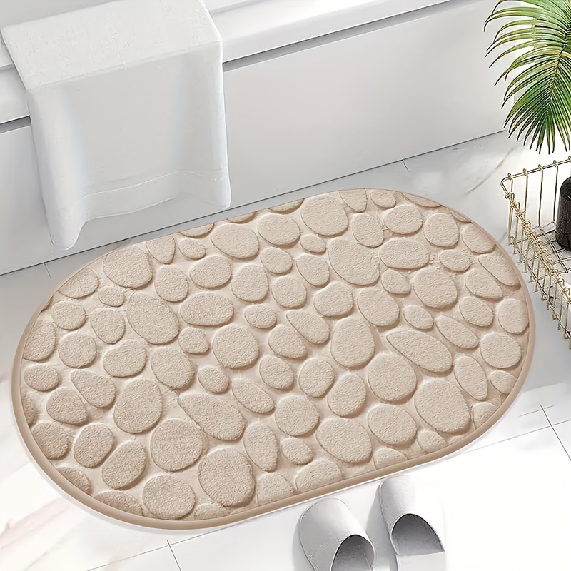 TEMU 1pc 2d Flat White Daisy Pattern Bathroom Non-slip Mat, Flannel Material, Round Floor Mat, Fluffy Plush Decoration, Suitable For Bathroom,