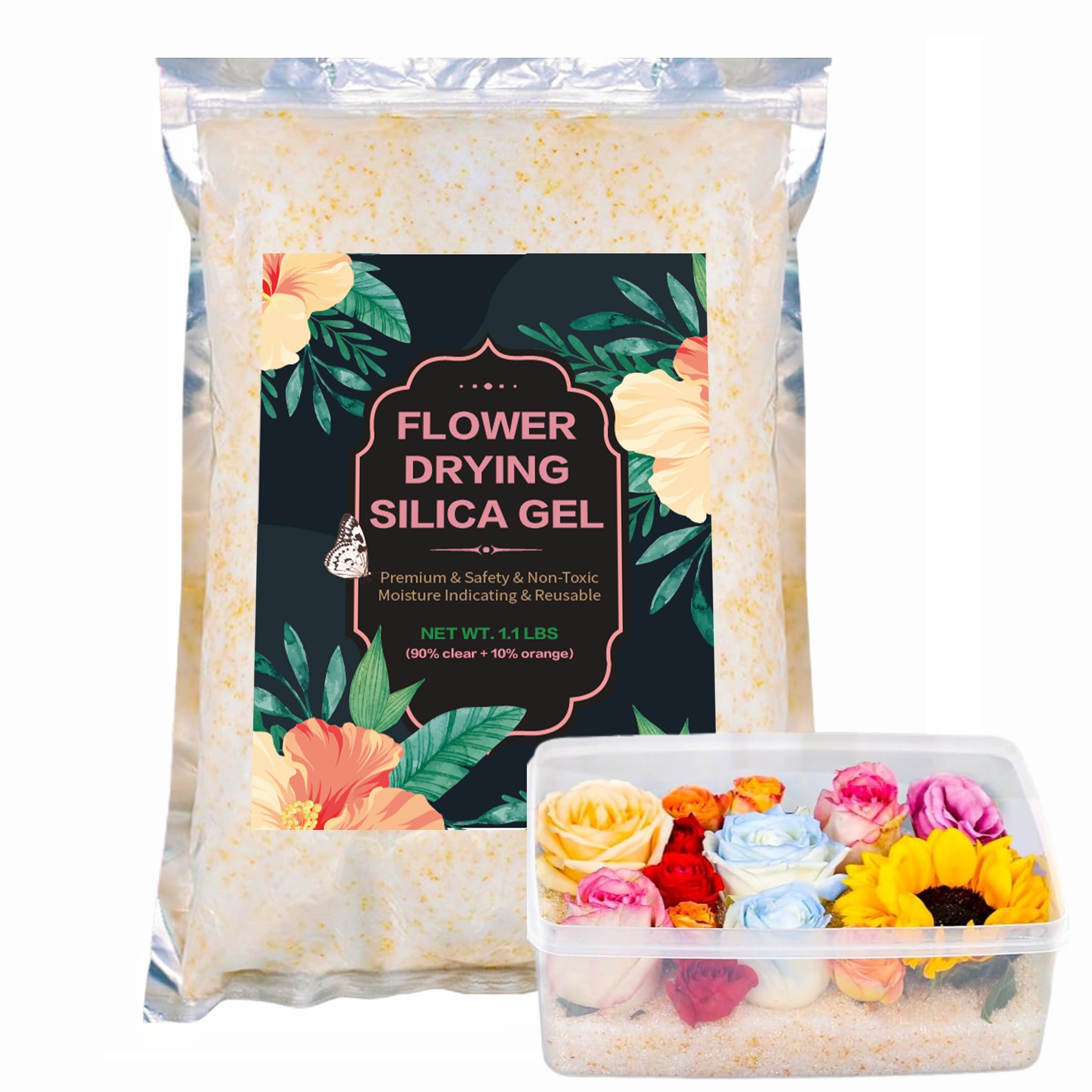 

Flower Drying Silica Gel Crystals, Reusable & Color Changing Indicators, Non-toxic – Ideal For Wedding Bouquet Preservation, Crafts & Jewelry Casting – Use Without Power (1.1/2.2/3.3lbs)