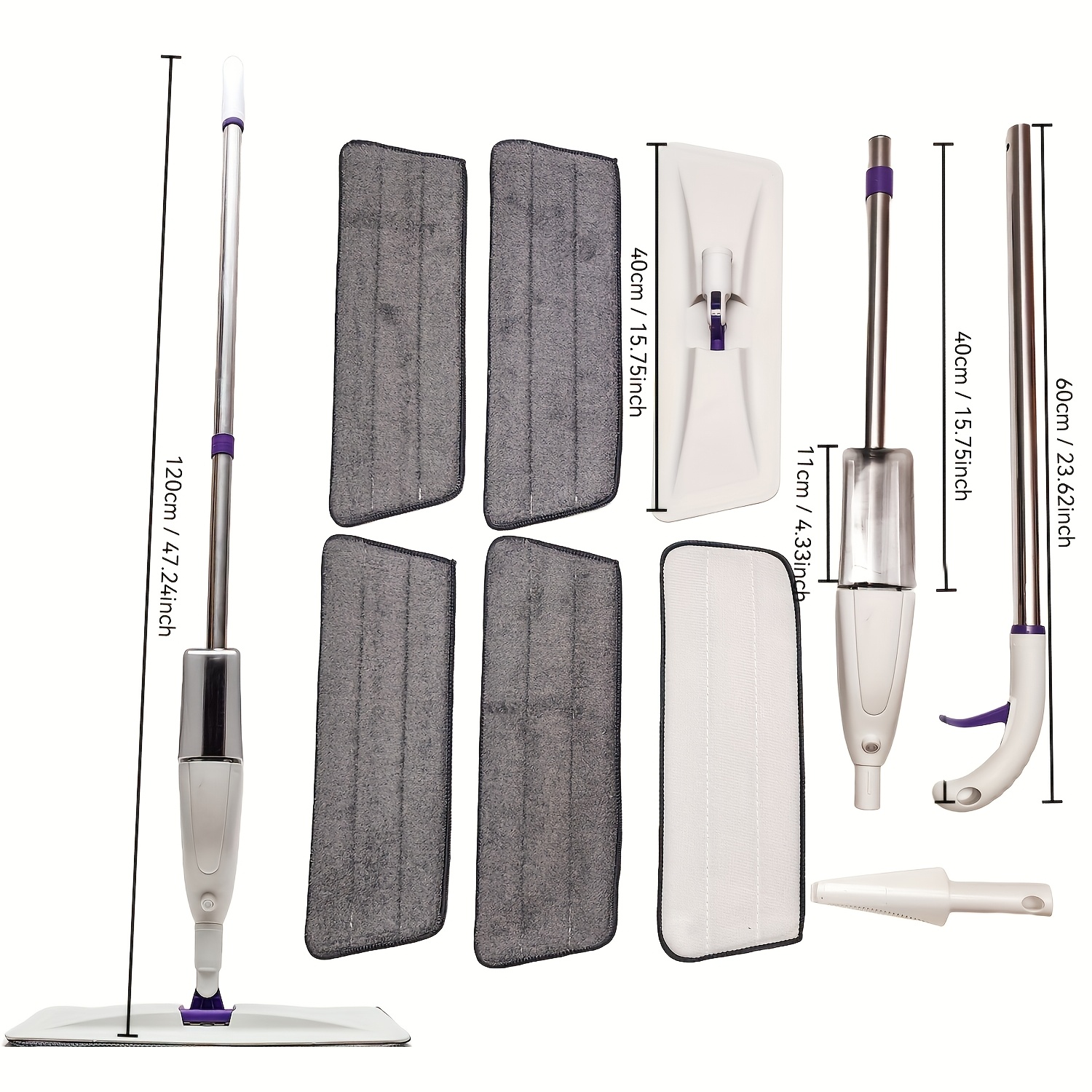 Image of Home Mop With Spray Function, Includes 5pcs Replaceable Cloths And Shovel, 360-degree Flexible Cleaning - Suitable For Living Room, Bedroom, Kitchen, Bathroom, Battery-free
