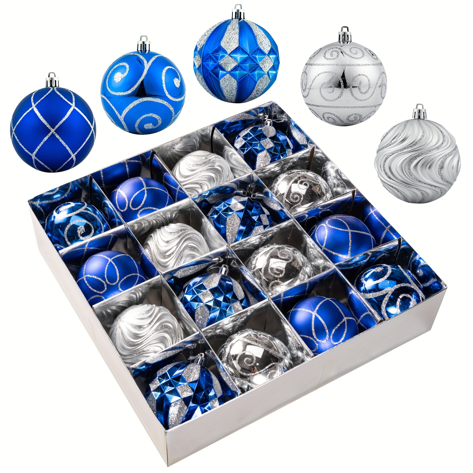 

A Set Of 16 Pieces/box Christmas Decorations, 3.15in/8cm Christmas Tree Pendant Decorations, Luxurious Christmas Tree Hanging Decorations, Home Decor, Room Decor, Themed Party Decorations