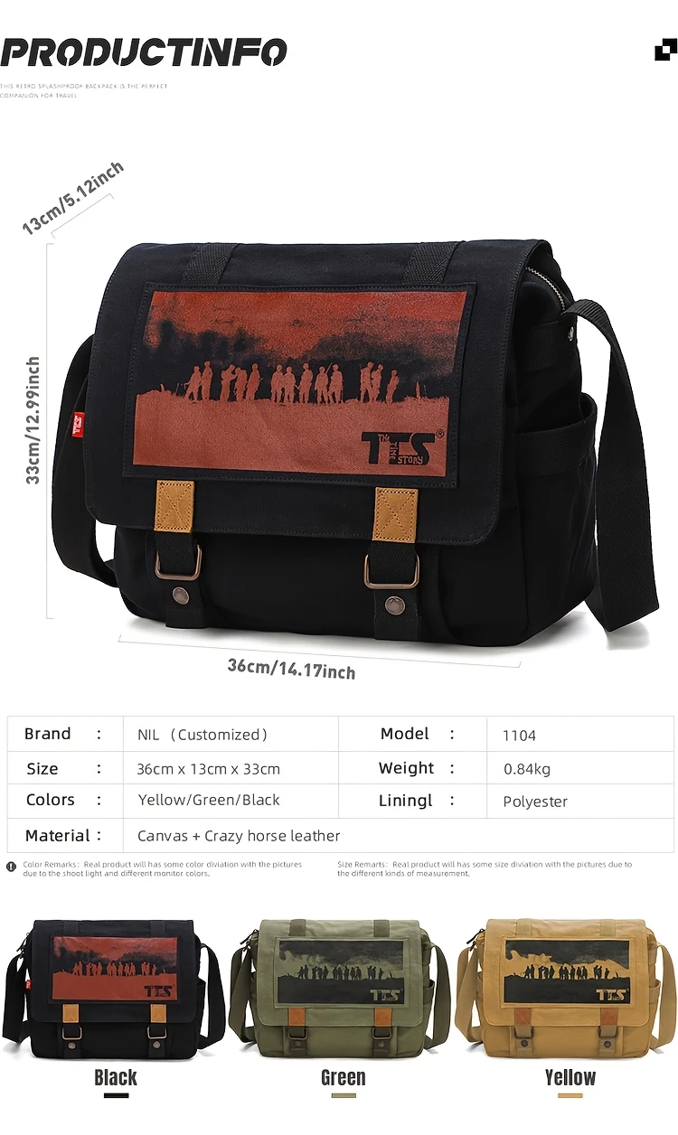 1pc vintage canvas shoulder bag 1pc vintage inspired canvas messenger bag for men and women adjustable strap daily shoulder bag crossbody satchel details 0