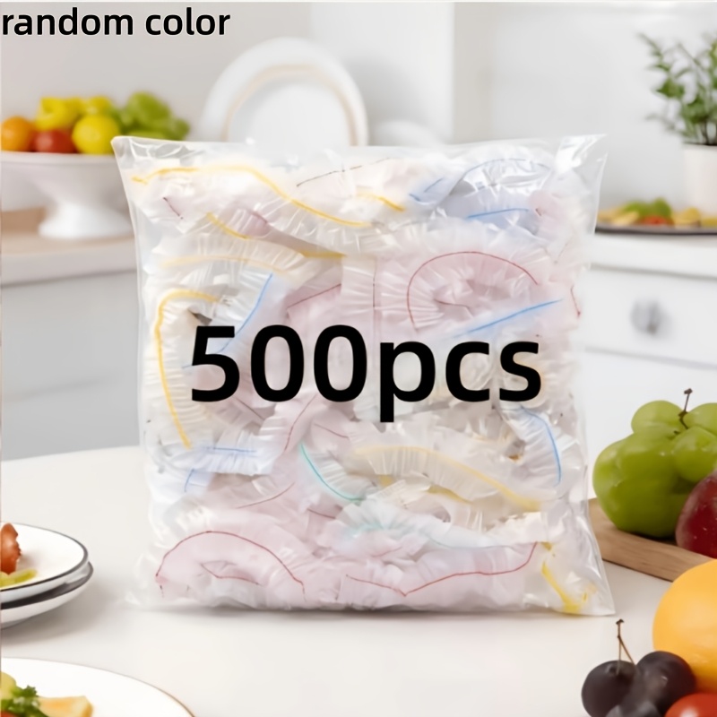Image of Extra Large Food-grade Plastic Wrap - 500pcs Pack, 38cm X 14.96-inch Reusable Elastic Bowl Covers, Suitable For Food Storage And Meal Preparation, Random Colors