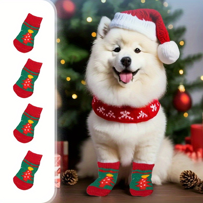 

4pcs Christmas Dog Socks - Non-slip Paw Protection For Small To Large Breeds, Cozy Winter Pet Footwear