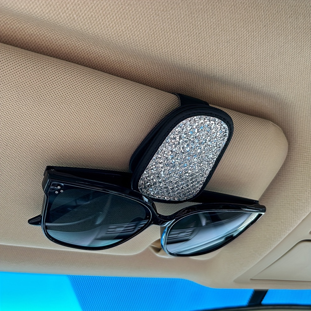 

Glitter Magnetic Pu Leather Car Visor Sunglass Holder - Multipurpose Car Visor Accessory Clip For Sunglasses, Cards, And Tickets - Durable And Sparkling Vehicle Interior Organizer